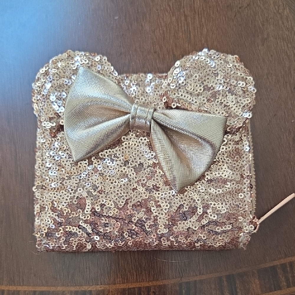 Disney Parks Loungefly Rose Gold Minnie Bow Clutch